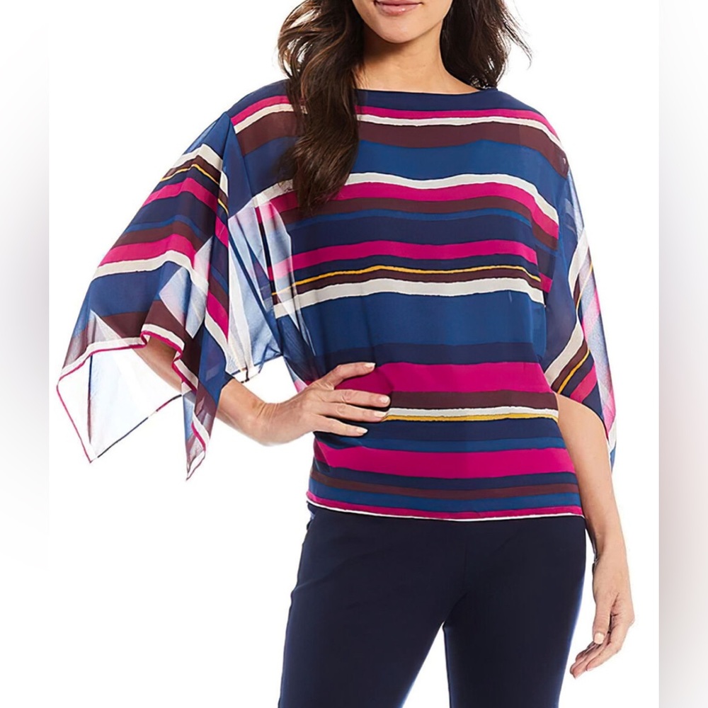 Trina Turk Strip Blouse with Cami, Bat Wing Kimono Sleeves Women’s Size XS/S NWT
